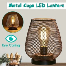Metal Cage Table Lamp Cordless LED Accent Night Light Battery Desk Lamp Lantern