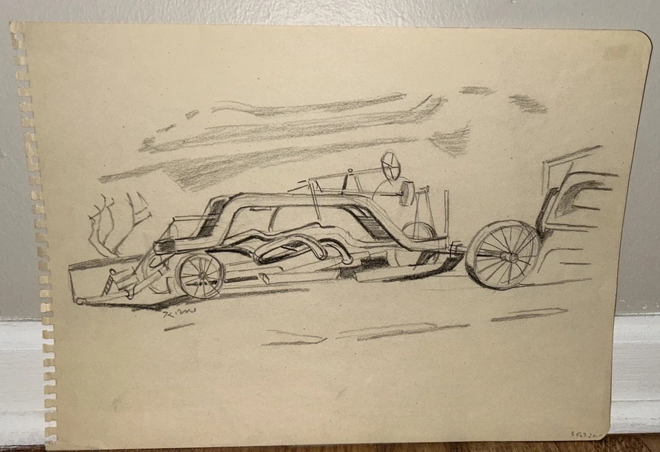 Karl Mattern Paisaje Mediados de Siglo Moderno Iowa Artista Coche de Carreras Carbón ¡Dibujo! Foto 2 de 4