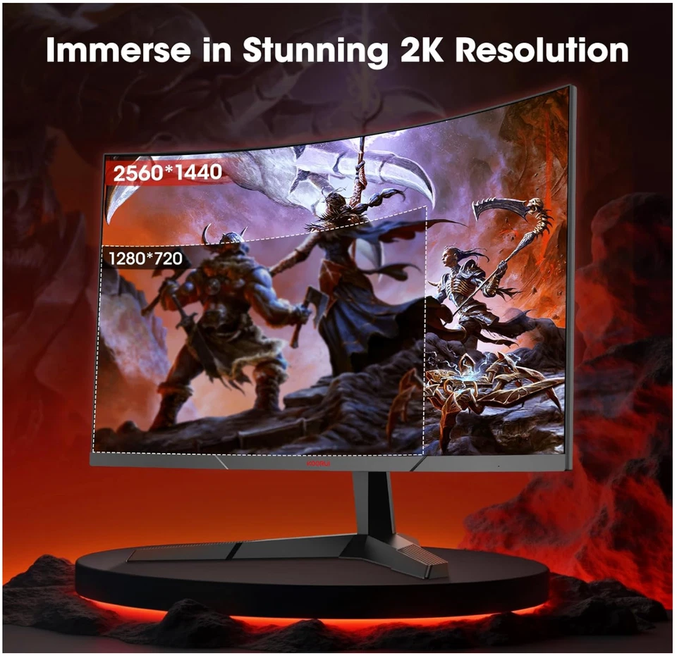 27 Inch Gaming Monitor, QHD 1440P Curved Monitors 180Hz VA 1ms 1500R - Image 4 of 4