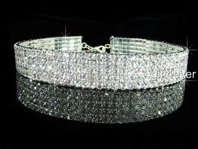 SALE 5 Row made with Swarovski Crystal 925 Silver Plated Choker Necklace BN072
