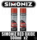 2 x RED PRIMER QUALITY AEROSOL SPRAY PAINT CANS 500ml