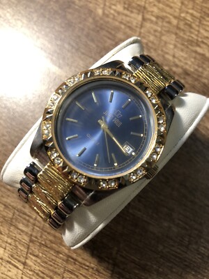 Vintage Jean Paul Watch Gemmed Bezel Silver & Gold Tone Day  display picture 3