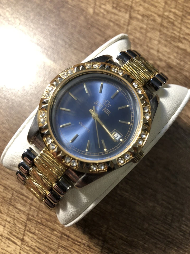 Винтажные часы Jean Paul с драгоценными камнями безель серебро и золото тон день/дата новый аккумулятор - Изображение 3 из 4