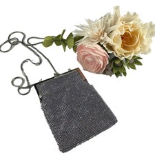 Valerie Stevens Lavender Beaded Evening Bag/clutch W/silver Metal Chain Strap