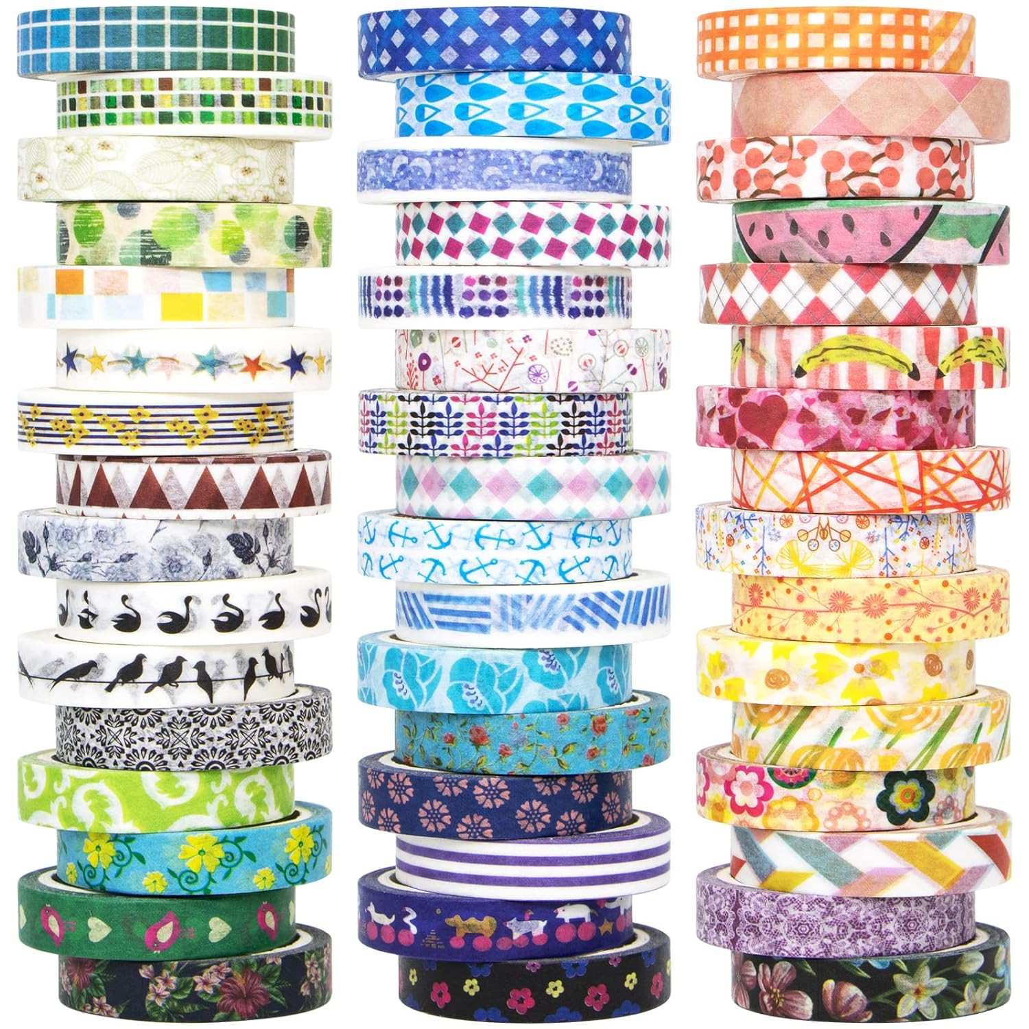 Forwaarss 48 Rolls Washi Tape Set - 8Mm Wide, Colorful Flower Style Design, Deco