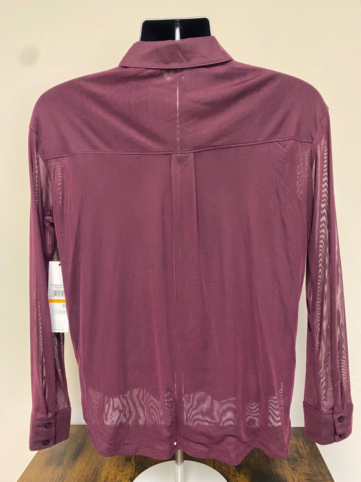 Calvin Klein Women's Red Mesh Button Front Long Sleeves Pocket Collar Shirt NWT image 4