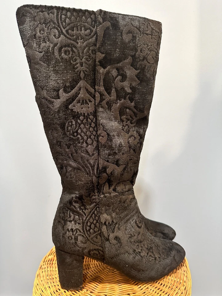 Midnight Velvet 黑色天鹅绒及膝高筒靴粗跟女式 9.5 码 — 第 2/4 张图片