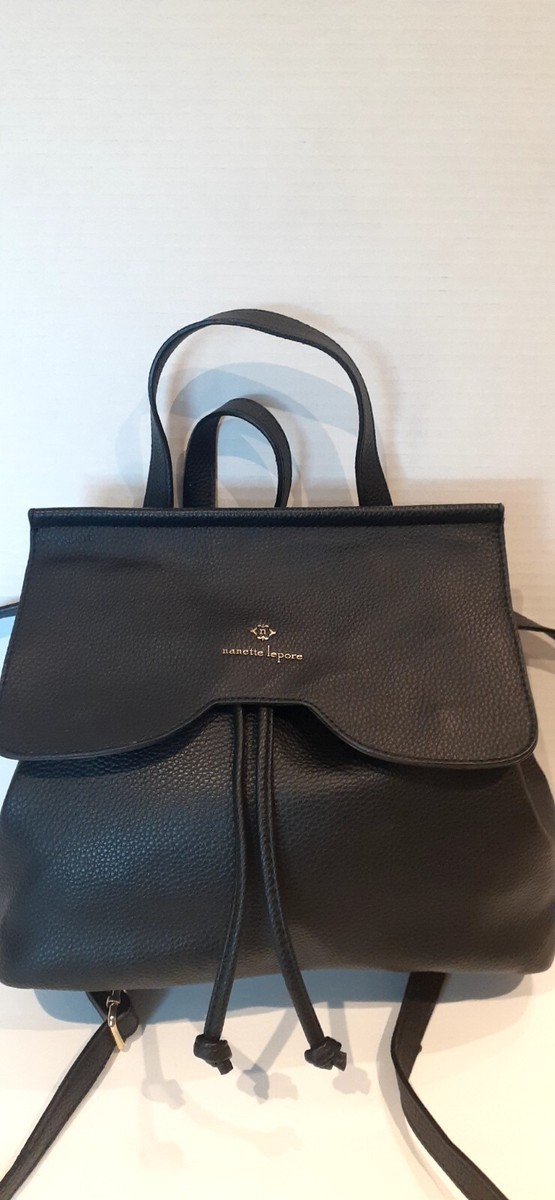 Nanette Lepore Arabelle Women Purse Backpack Black Gold Hardware Pockets