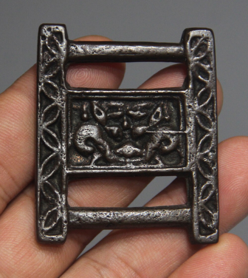 Real Tibet 16th Century Old Buddhist Alloy Copper Sutra Buckle Amulet Kirtimukha