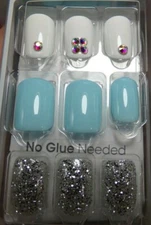 IMPRESS NAILS PRESS ON SHORT Light Blue, White, Silver Glitter ultra fit