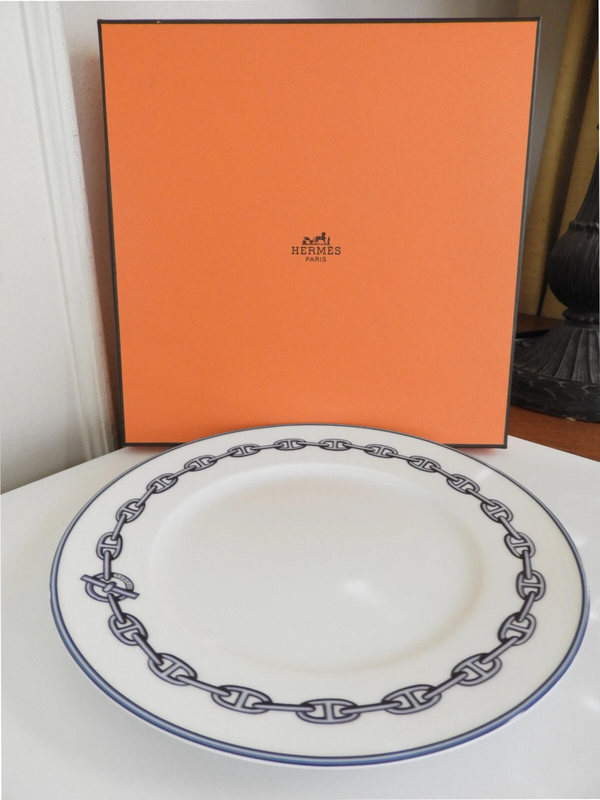 HERMÈS Hermes Paris CHAINE D'ANCRE SET 8 7 8" piatti insalata dessert 2 come nuovi scatola!
