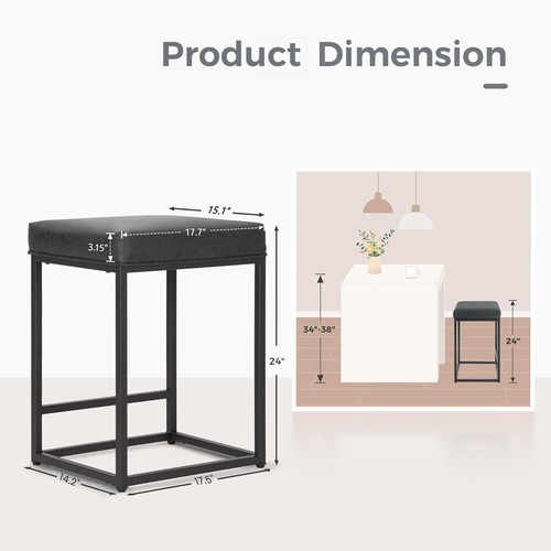 Counter Height Bar Stools 24" Kitchen Backless Modern Square Leather Barstools - Picture 8 of 8