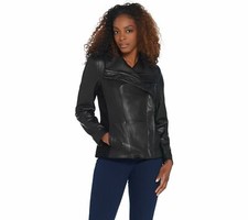 H By Halston Leather And Suede Motorcycle Jacket In Black Reg 20