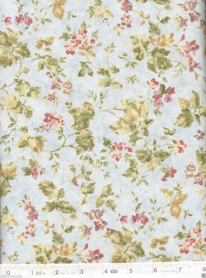 Tela de edredón azul claro de hiedra y flores caligrafía floral - 1 yarda Foto 2 de 2