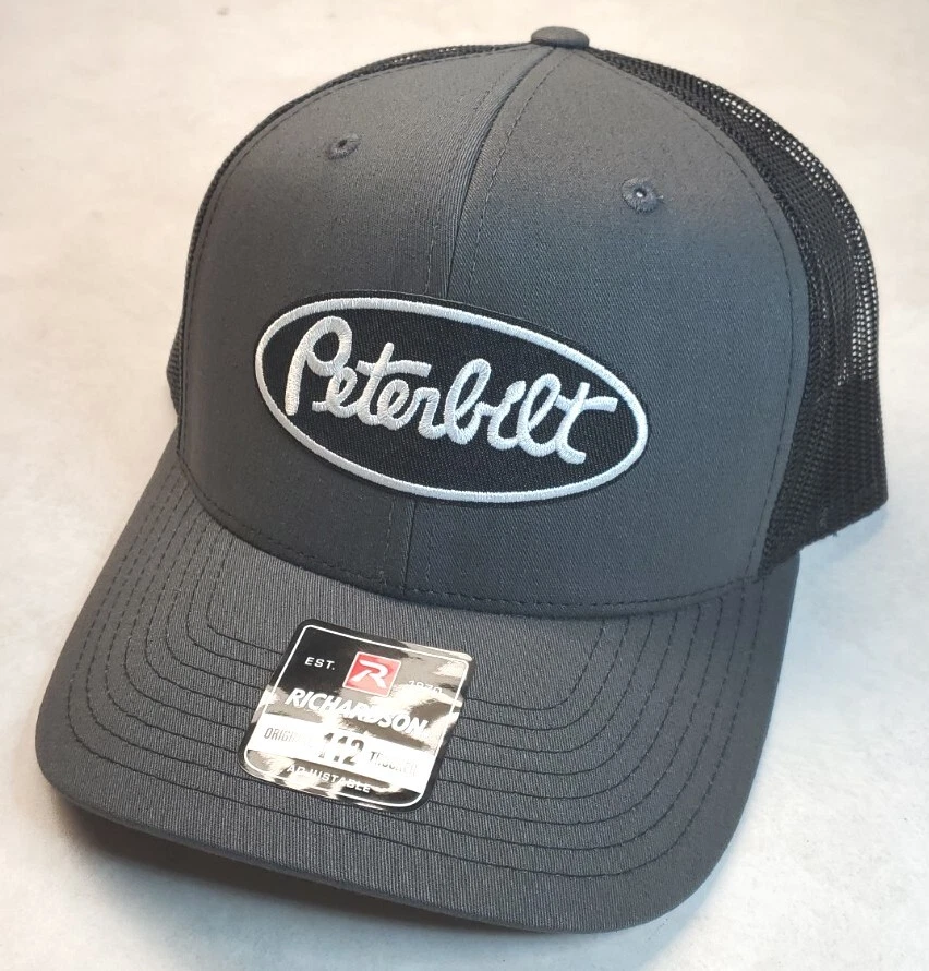 Peterbilt Black Patch on Richardson 112 Trucker Hat Snapback Charcoal/Black