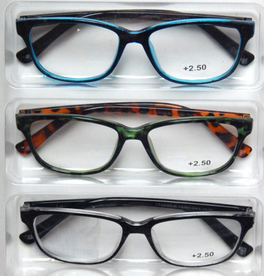 TAHARI PREMIUM 3 PAIR READING GLASSES READERS MULTI COLOR +2.50 NEW AUTHENTIC
