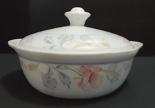 VTG. American Limoges FLOWERS Individual Casserole Dish Personal Size Porcelain