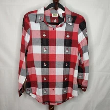 Collections Etc. women's size S shirt multicolor squares button up LS "Snowmen"