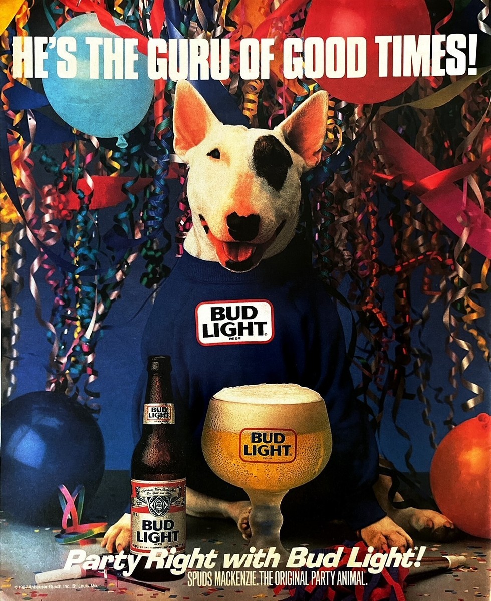 1988 SPUDS MACKENZIE BUDWEISER BEER Genuine Vintage Print Ad Party