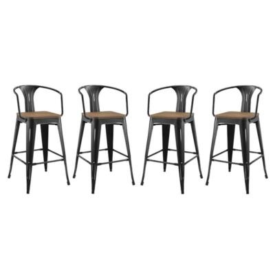 Modway Promenade 30'' Modern Metal Bar Stools in Black (Set of 4)