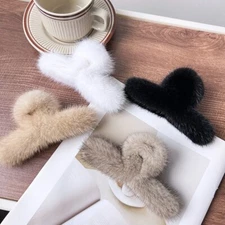 Women's Girls Real Mink Fur Hair Clip Hairpin Bobby Pin Hair Claw Cute Barrette