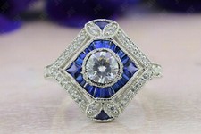 1Ct White Round Cut CZ Art Deco Style Engagement Wedding Ring Solid 925 Silver