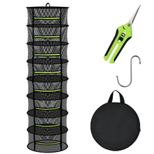 8 Tier Herb Drying Rack Hanging Mesh Zippered Dryer Net for Grow Tent