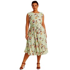 Ralph Lauren Size 16W Floral Crepe Dress Green A-Line Tie Waist Sleeveless B54