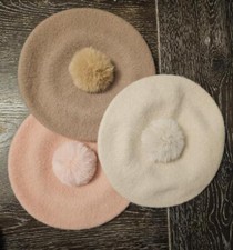 New Unbranded Baby Girl Pink, Cream or Brown Pom Pom Beret