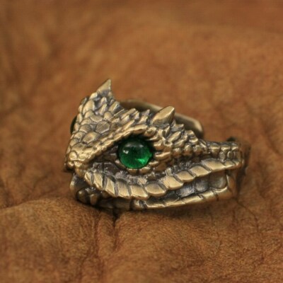 Brass Adder Viper Green CZ Eyes Snake Ring Punk Jewelry BR267A US Size 7~15