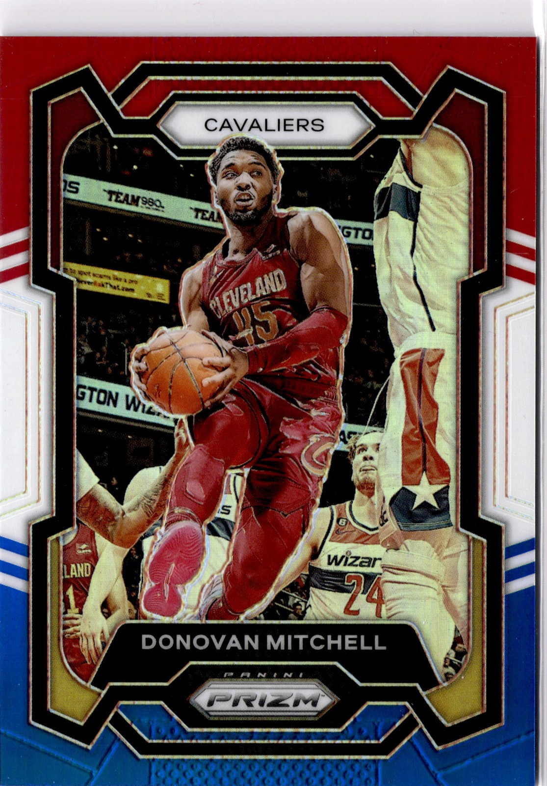 2023-24 Panini Prizm #43 Donovan Mitchell Prizms Red White and Blue (U)