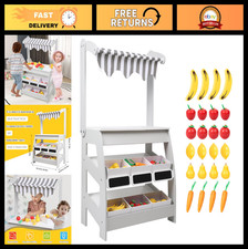 Wooden Grocery Store Playset for Toddlers, 24 PCS Food Accessories, Pretend Play