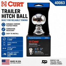 Curt 40063 1-78 Trailer Hitch Ball 34 Shank 2000 Lb Gtw Chrome New Curt 40063 1-78 Trailer Hitch Ball 34 Shank 2000 Lb Gtw Chrome New