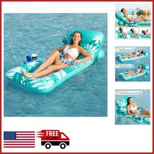 Vinyl Pool Float Chair for Adults with Adjustable Backrest and Drink Holders