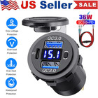 12V-24V PD+QC3.0 Dual USB Car Fast Charger Power Socket Outlet LED Voltmeter LOT