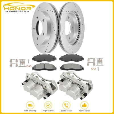 Pair For FORD F-150 1997-2003 Front Brake Calipers Drill Rotors & Ceramic Pads