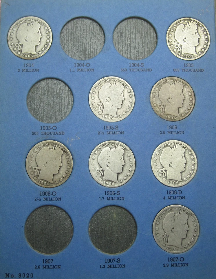 (12) Coin 1904 - 1915 P,D,S Barber Silver Half Dollar And Album Barber, Liberty - Image 2 of 4