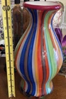 Vintage MCM Murano Style Heavy Colourful Stripe Art Heavy Glass Vase Italy 12”