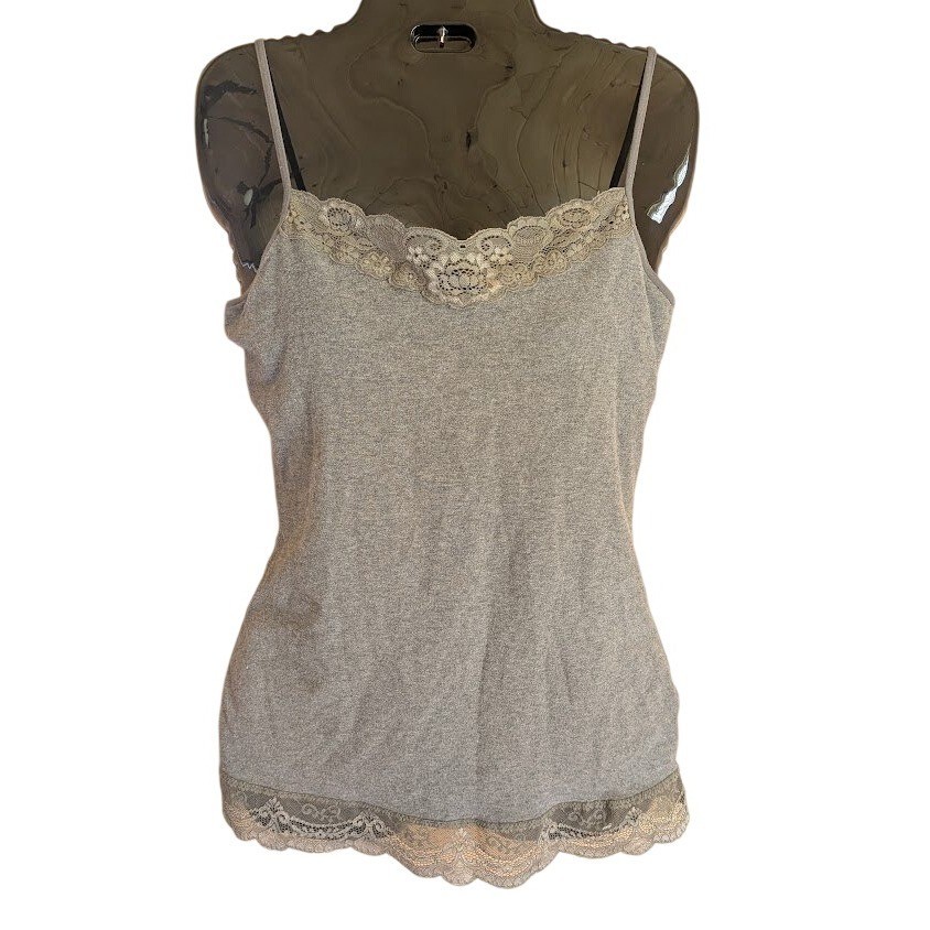 Tank Top Women Camisole M 2000s Coquette Balletcore Romantic Lace Trim Shelf Bra-image