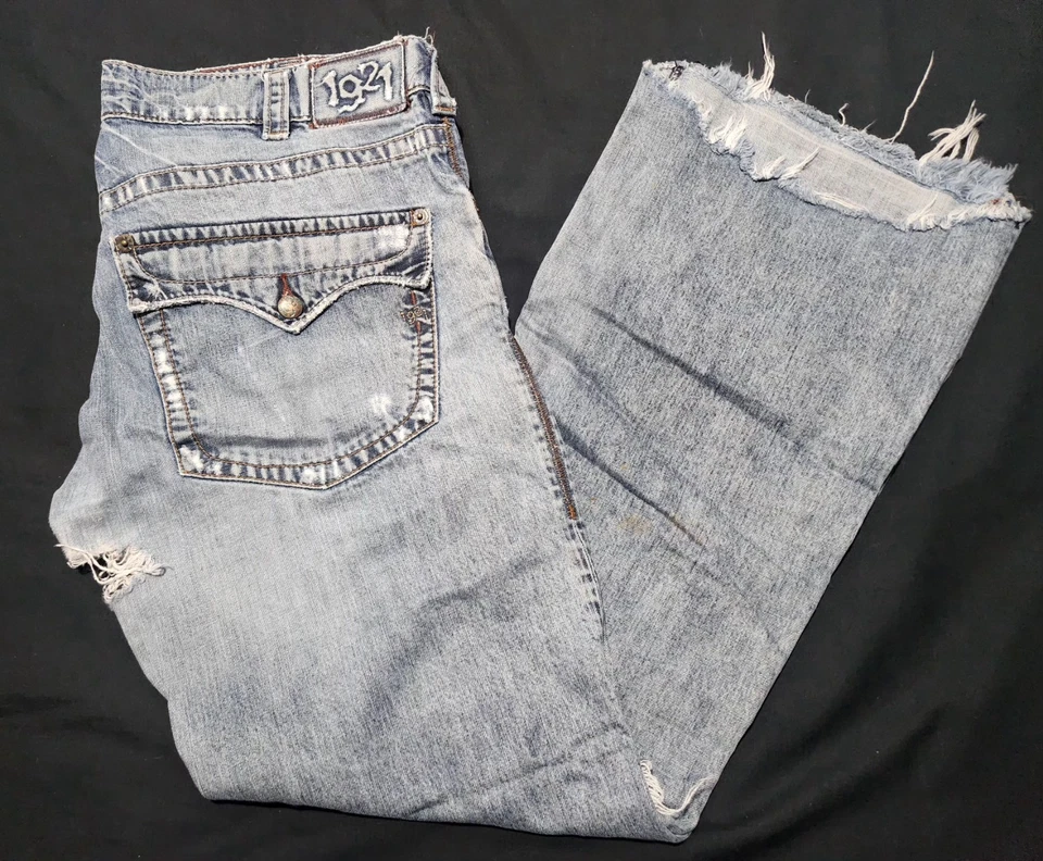 Pantalones de mezclilla rasgados Y2K 2000s 1921 talla 36 x 34 bootcut desgastados grunge aplastados Foto 2 de 4