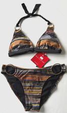 Red Carter Bikini Swimsuit Black Stripe Size Small O-Ring Braided Neck Strap New