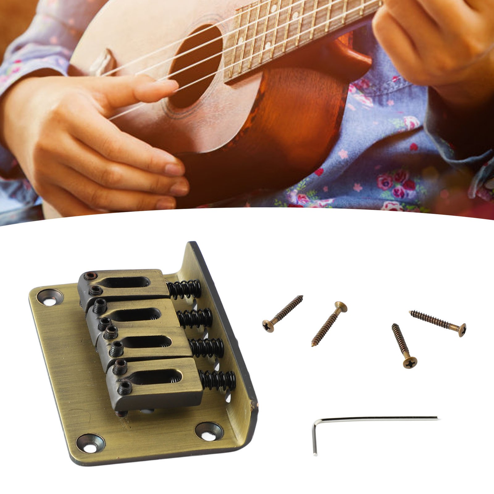 4 String Guitar Bridge Ukulele Bass Metal Bridge For Stringed Instruments Bronze