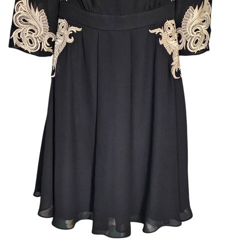Ted Baker Women's 1 Black Chiffon and Gold Embroidered Fit & Flare Dress US 4 - Picture 3 of 14