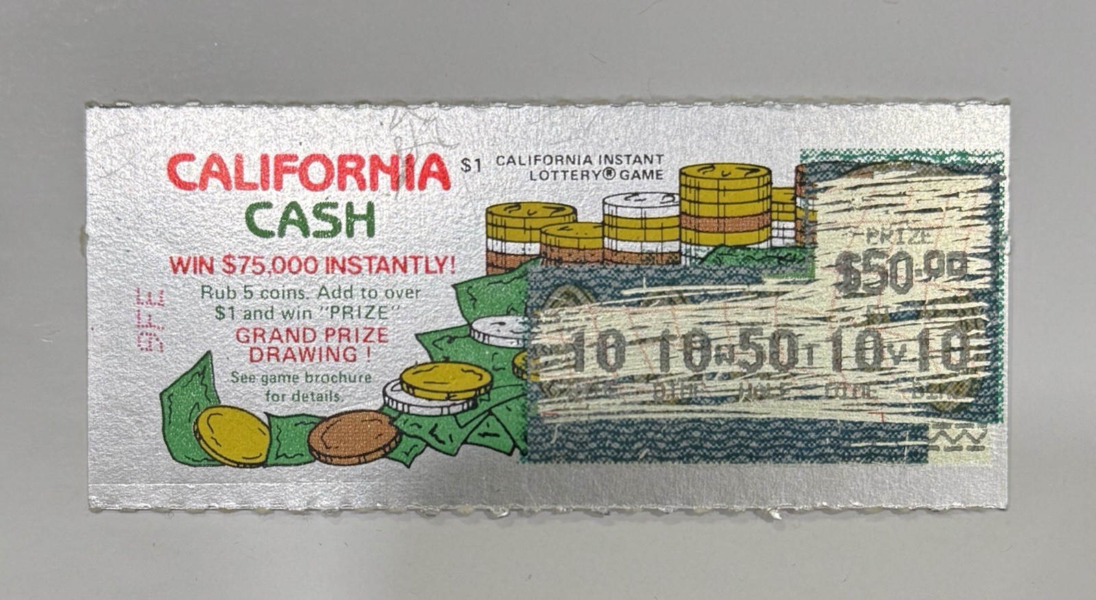 1986 California Lottery Scratch Ticket Scratched Expired #9 California Cash