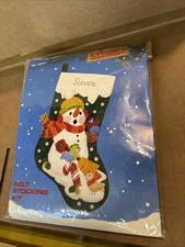 Vintage Titan Needlecraft Kit - "SNOWMAN  BIRDS" Christmas Felt STOCKING 85051