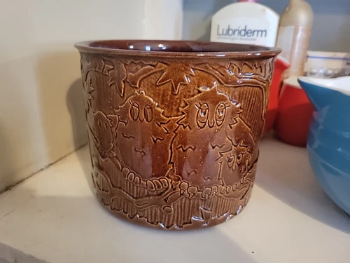 Vintage Haeger Owl Crock-Brush Bowl or Planter 6” x7”-made in USA