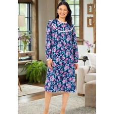 NWT Lanz of Salzburg Nantucket Rose Cotton Flannel Nightgown Women L Floral