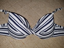 Gorgeous Navy Blue white striped GEORGE padded Underwired bikini Top size 36B/C