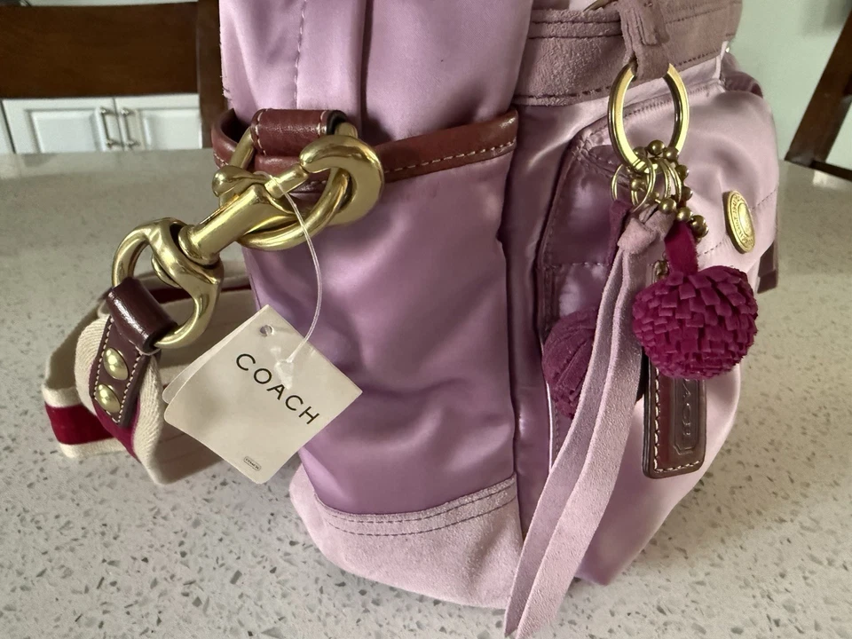 NWT NEW VINTAGE COACH HAMPTONS LILAC SATIN WEEKEND MESSENGER DIAPER BABY BAG  - Image 3 of 4