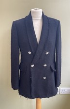 Zara Black Boucle Blazer Jacket Size Medium Diamanté Buttons Christmas NYE